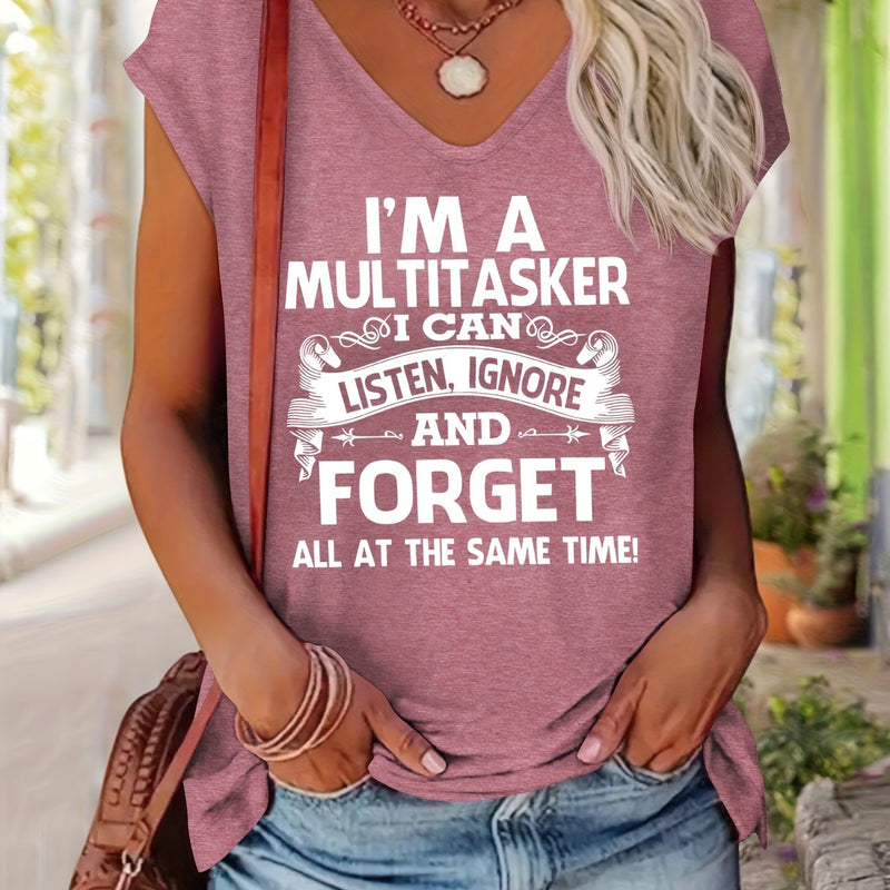 Women's Casual V-Neck Short Sleeve T-Shirt.
