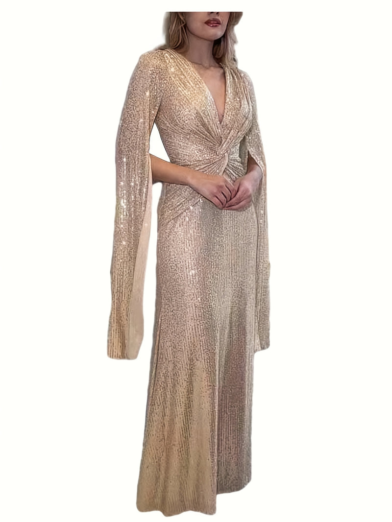 Women's Elegant -Neck Slit Dress Suitable for Party Dinner.