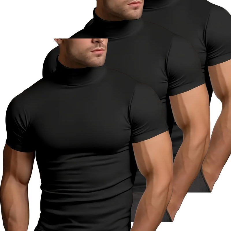 3pcs Men's Solid Color Stretchy Short-Sleeve Round Neck Sports T-Shirts.