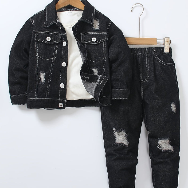 Boys Spring/Autumn Denim Long Sleeve with Elastic Waist and Ripped Jeans.