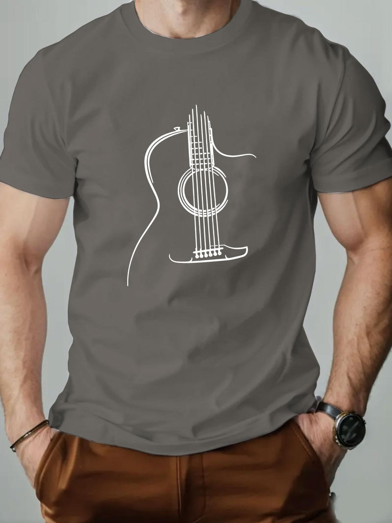Men's Guitar Graphic Summer Casual Crew Neck Short Sleeve T-Shirt.