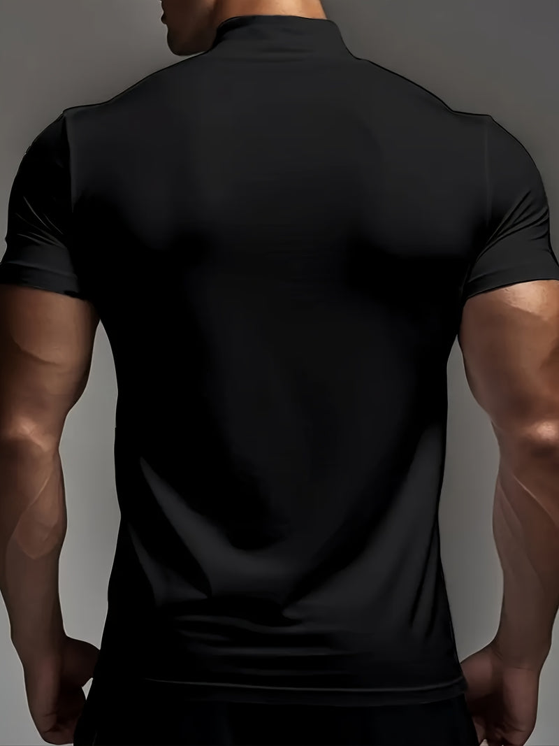 3pcs Men's Solid Color Stretchy Short-Sleeve Round Neck Sports T-Shirts.