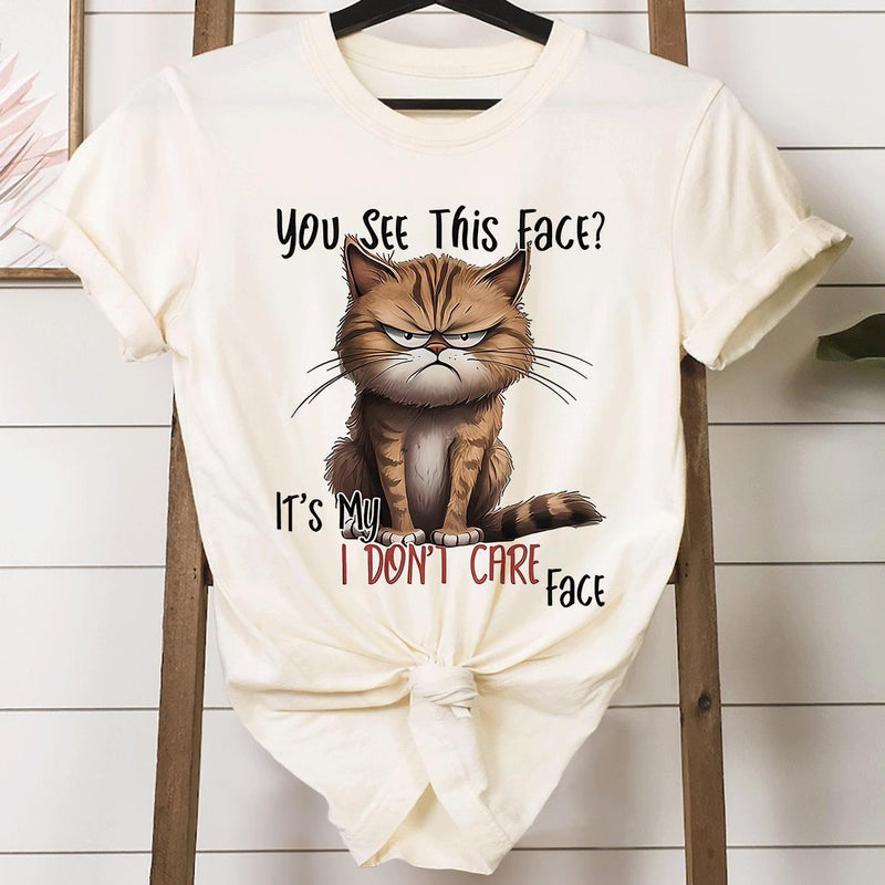 Women’s Cat-Themed Round-Neck Short-Sleeve T-Shirt.