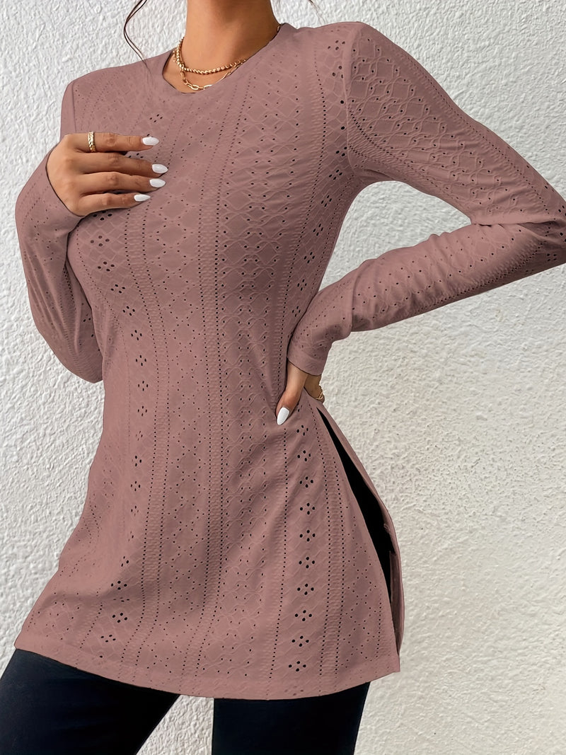 Essential Hollow-Out Elegant Long-Sleeve T-Shirt for Women.