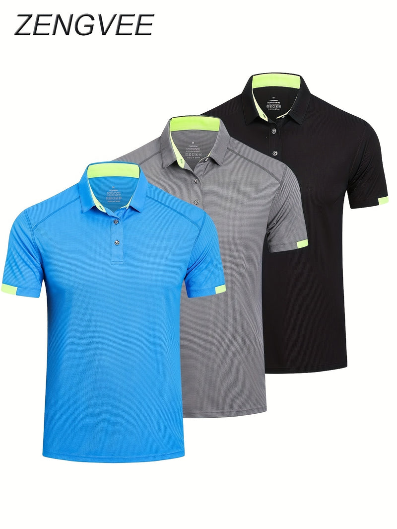 3pcs Mens Shirts Short Sleeve Breathable Quick Dry Golf.