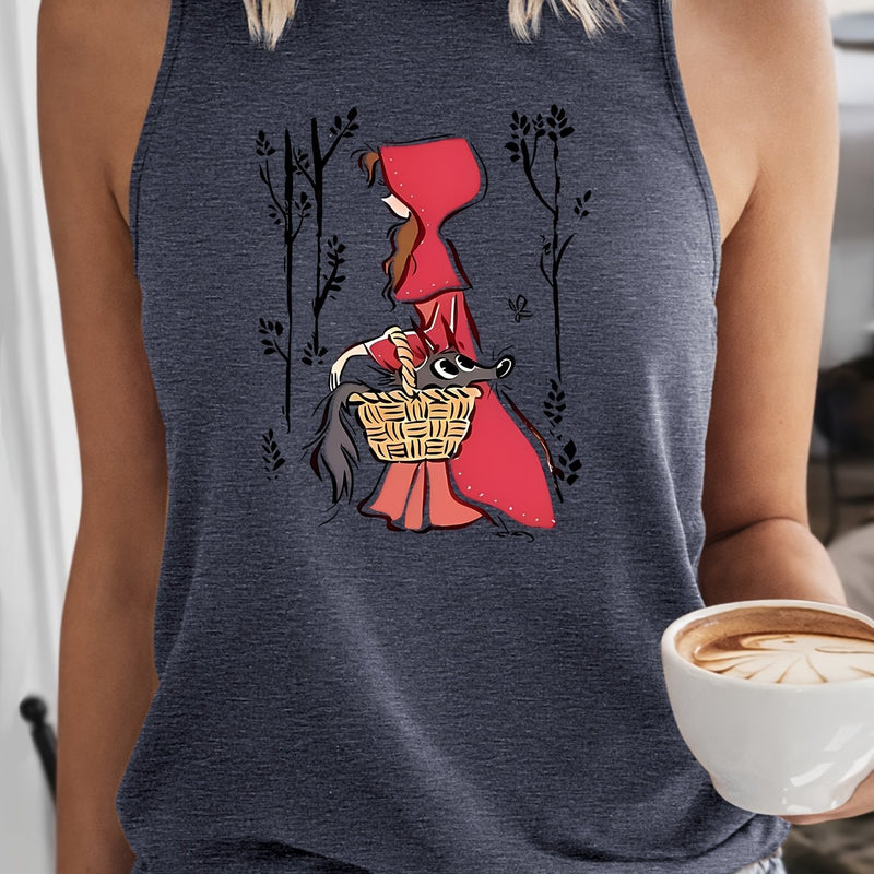 Women's Vintage Little Red Riding Hood & Wolf Print Tank Top.