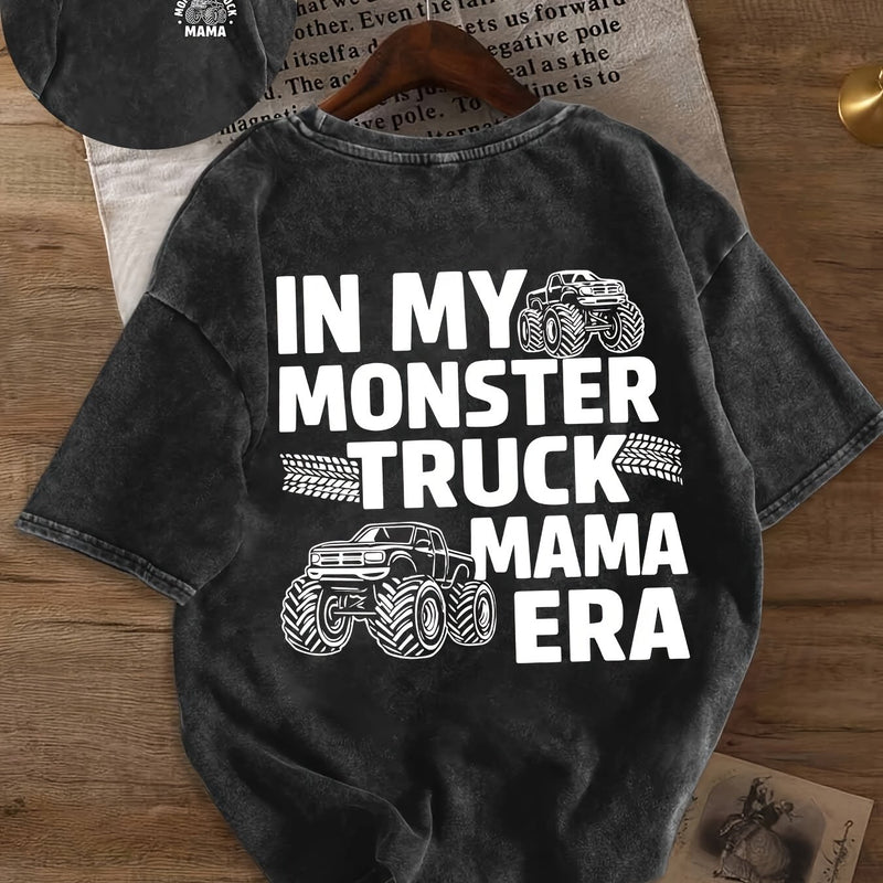 Women's Vintage "In My Monster Truck Mama Era" Graphic T-Shirt.