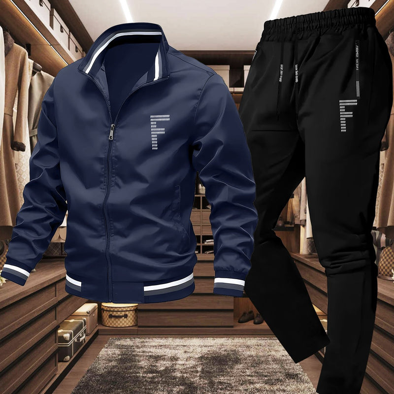 Men's 2-Piece Slim-Fit Full-Zip Jacket & Lapel Collar Coat.