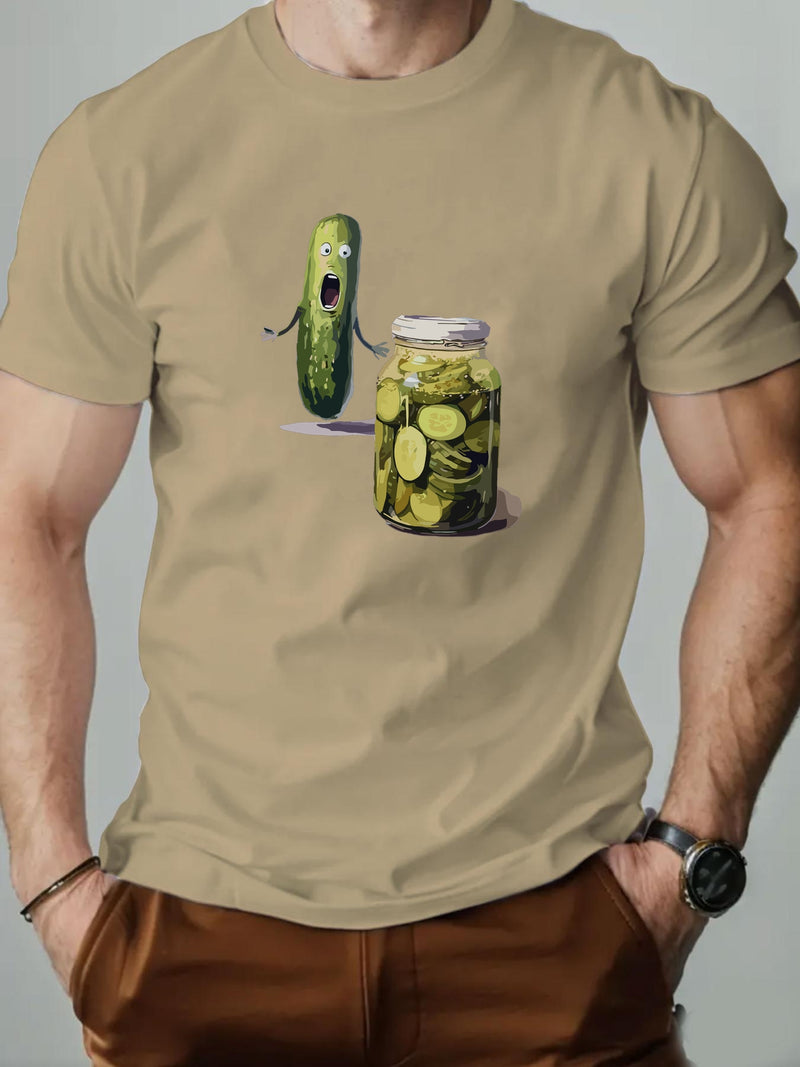 Men's Playful Pickle & Cucumber Jar Graphic T-Shirt.