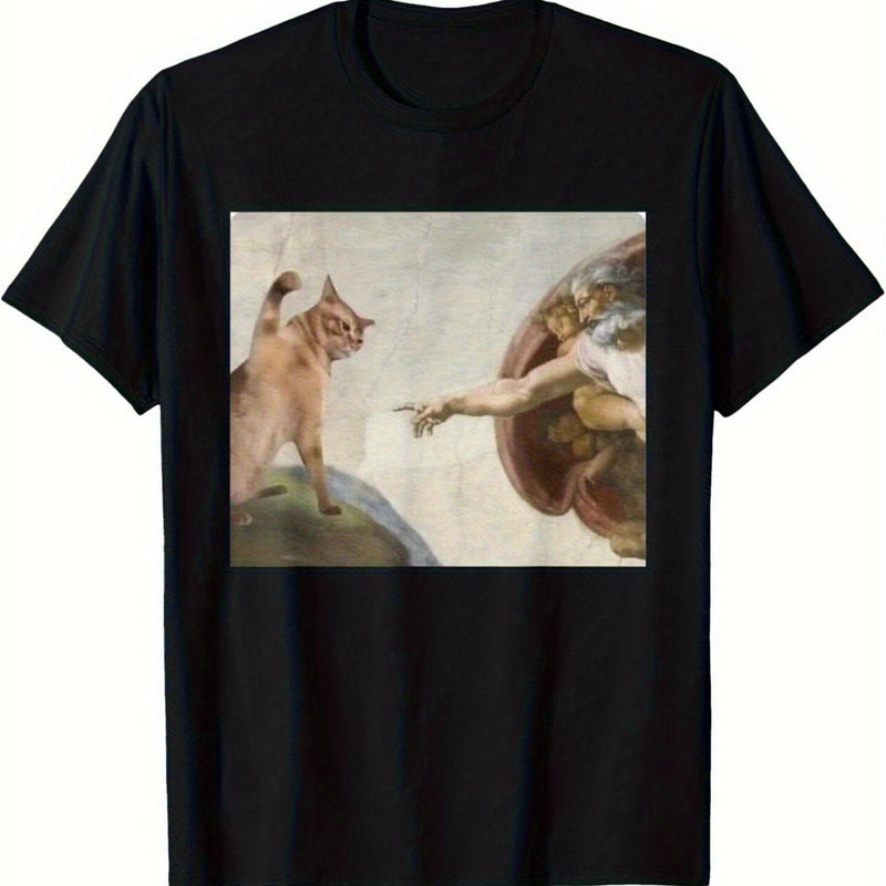 Men's Funny Cat God Creation of Adam Meme T-Shirt.