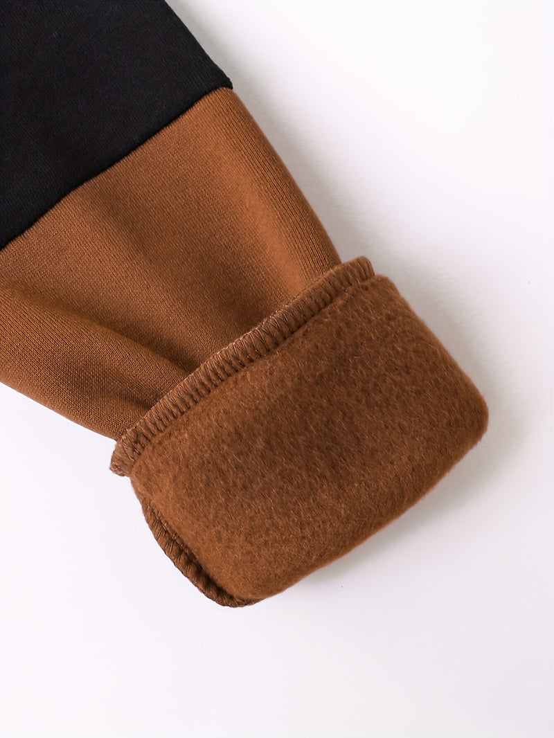 2pcs Boys Autumn/Winter Fleece-Lined Hooded Sweatshirt and Pants Set.