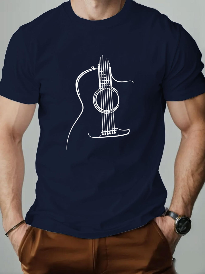 Men's Guitar Graphic Summer Casual Crew Neck Short Sleeve T-Shirt.