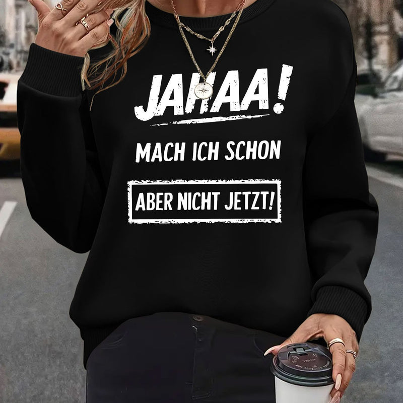 Women's Oversized German Text Print Sweatshirt.