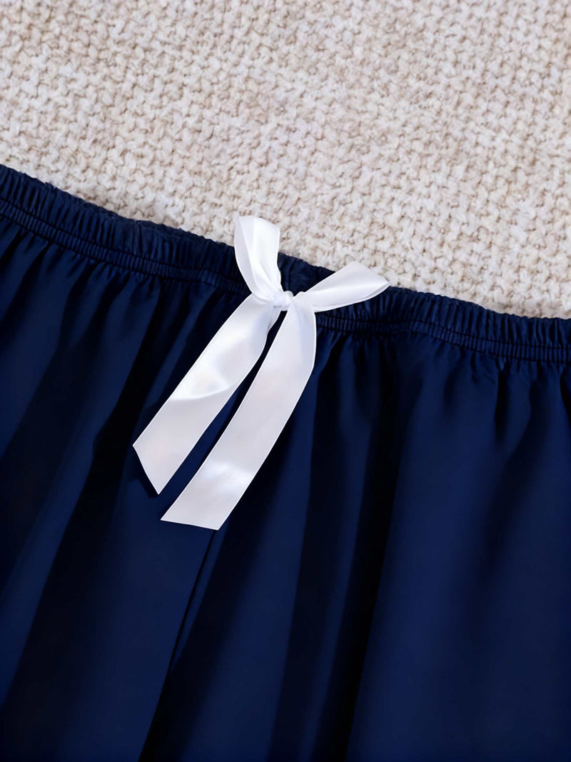 Women's Home Clothing Two-Piece Set with White Bow, Autumn And Winter.