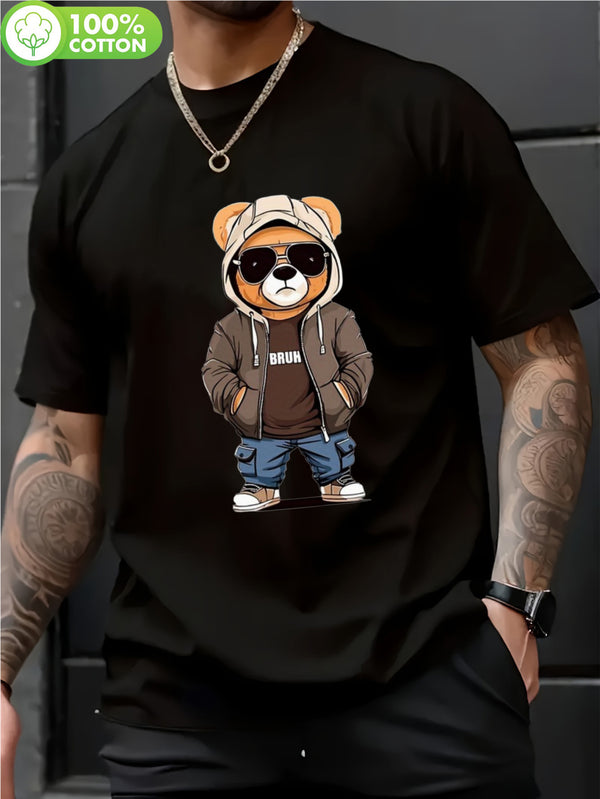 Men's Black Cotton T-Shirt with Cool Bear Graphic Print.