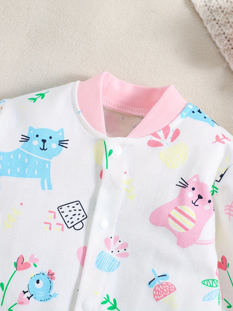 1pc Long Sleeve Knitted Bodysuit with Full Print.