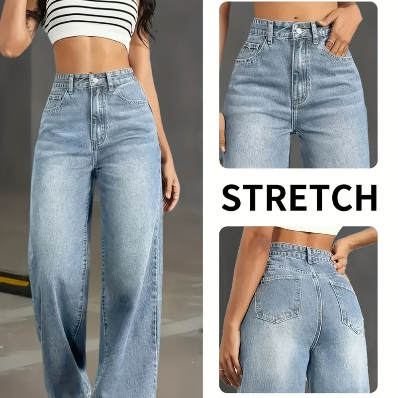 Women's High-Waisted Straight-Leg Jeans.