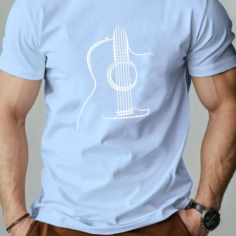 Men's Guitar Graphic Summer Casual Crew Neck Short Sleeve T-Shirt.