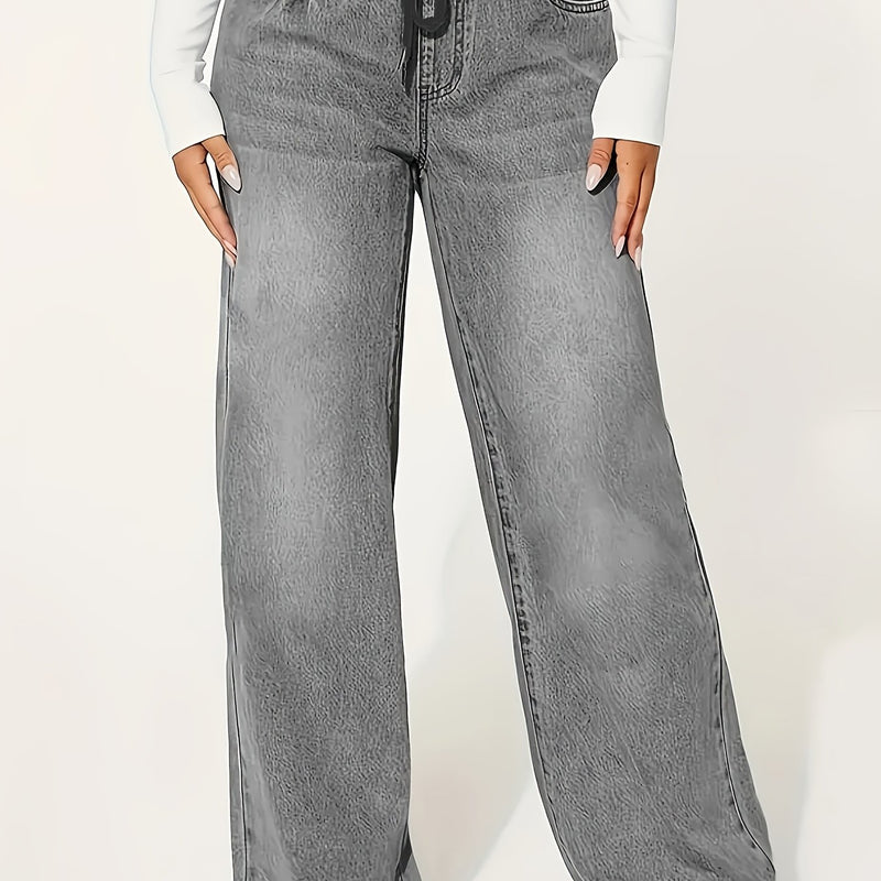 Women’s Drawstring Waist 25AW Elastic Waist Wide-Leg Jeans.
