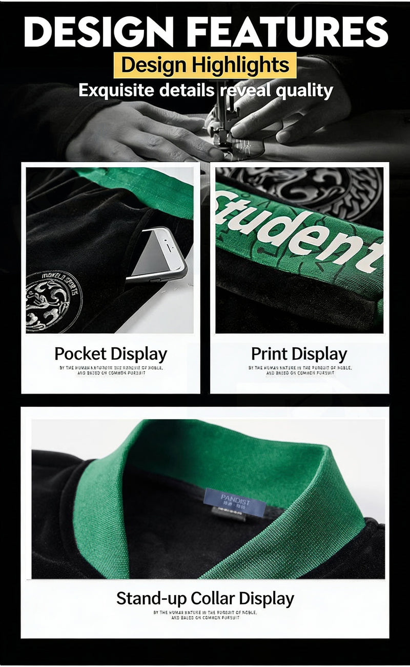 Student Fashion Velvet Sports Suit Men Premium Plush Casual Jacket Pants 2pcs.