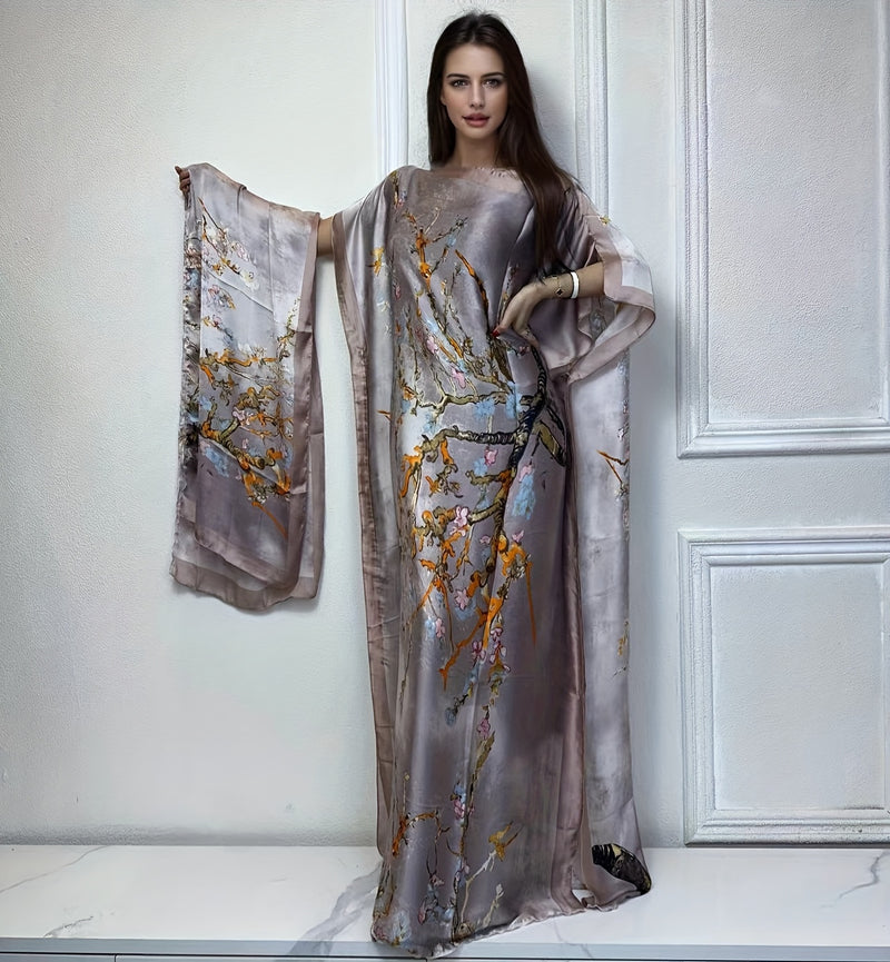 Women’s Tree Print Crew Neck Kaftan Dress.