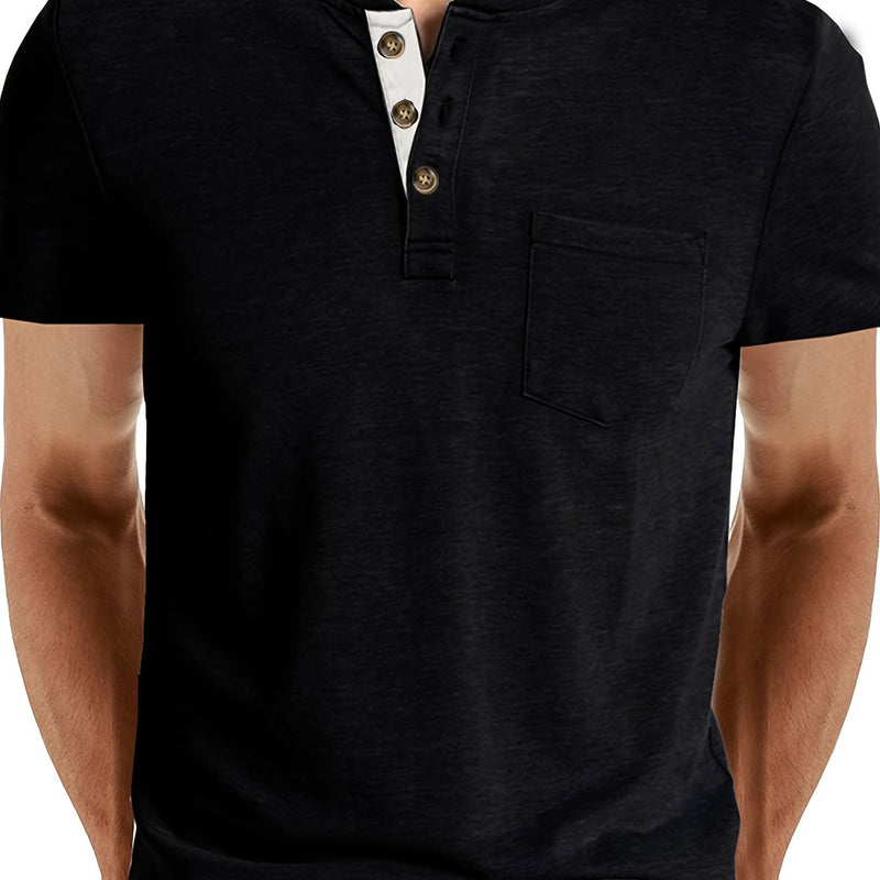 Men's Henley Round Neck Short Sleeve T-Shirt.