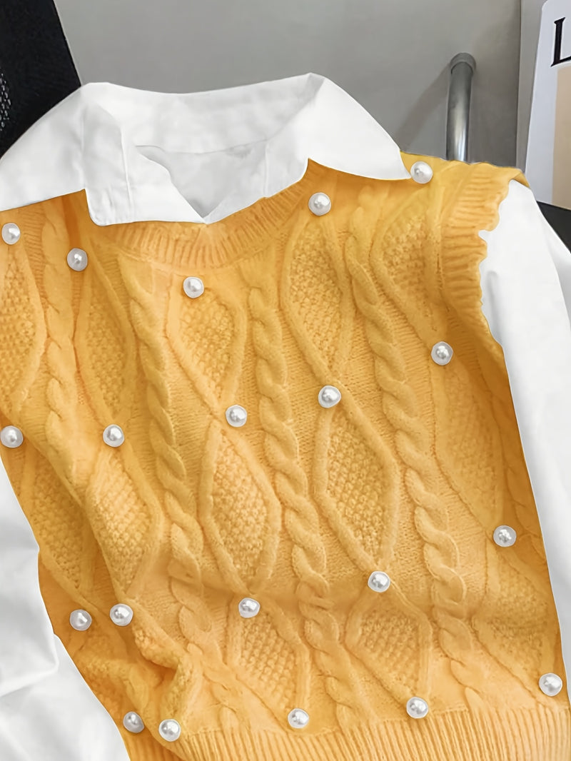 Spring/Summer New Women's Fashion Elegant Pullover Pearl Vest.