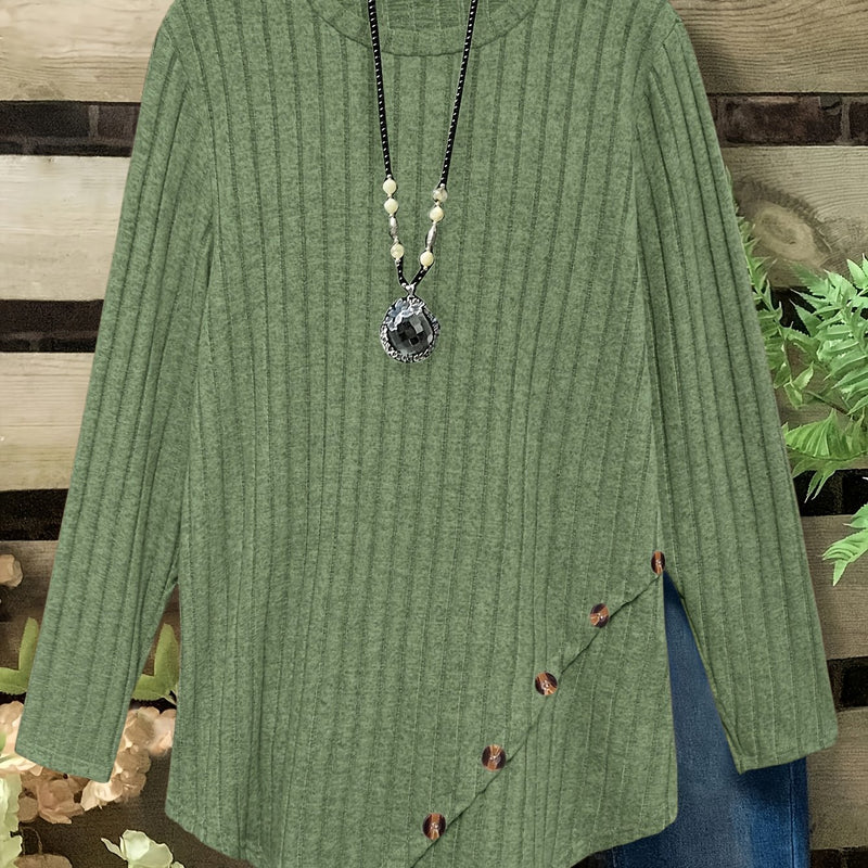 Women's Plus Size Lightweight Ribbed Long Sleeve T-Shirt.