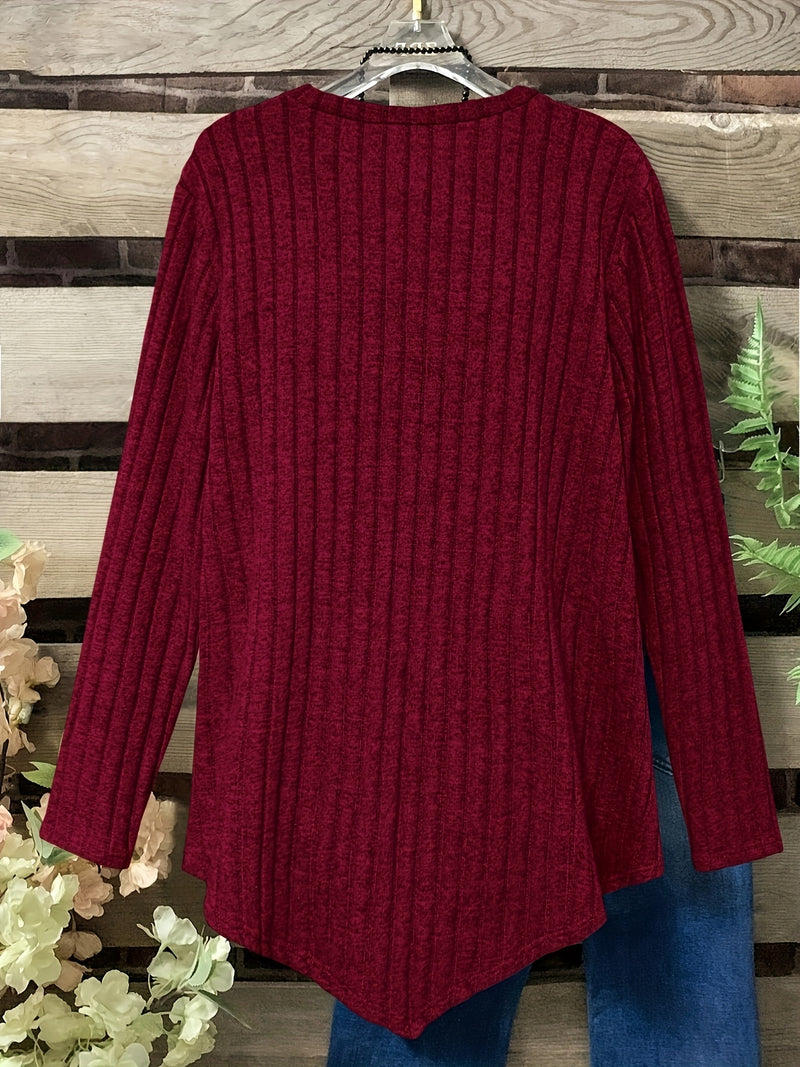 Women's Plus Size Lightweight Ribbed Long Sleeve T-Shirt.