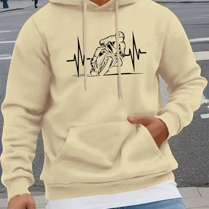 Men's Hoodie with a Heartbeat And Speed Motorcycle Print.