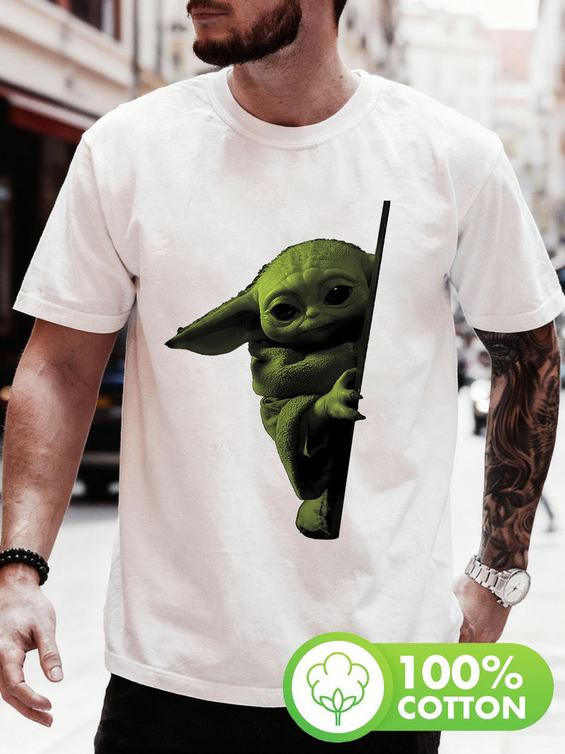 Men’s Star Wars The Mandalorian Grogu Watching Print T-shirt.