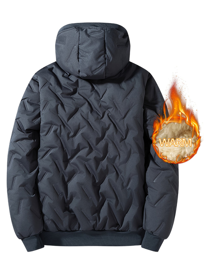 Men's Hooded Jacket, Autumn/Winter Fleece-Lined Warm Padded Coat.