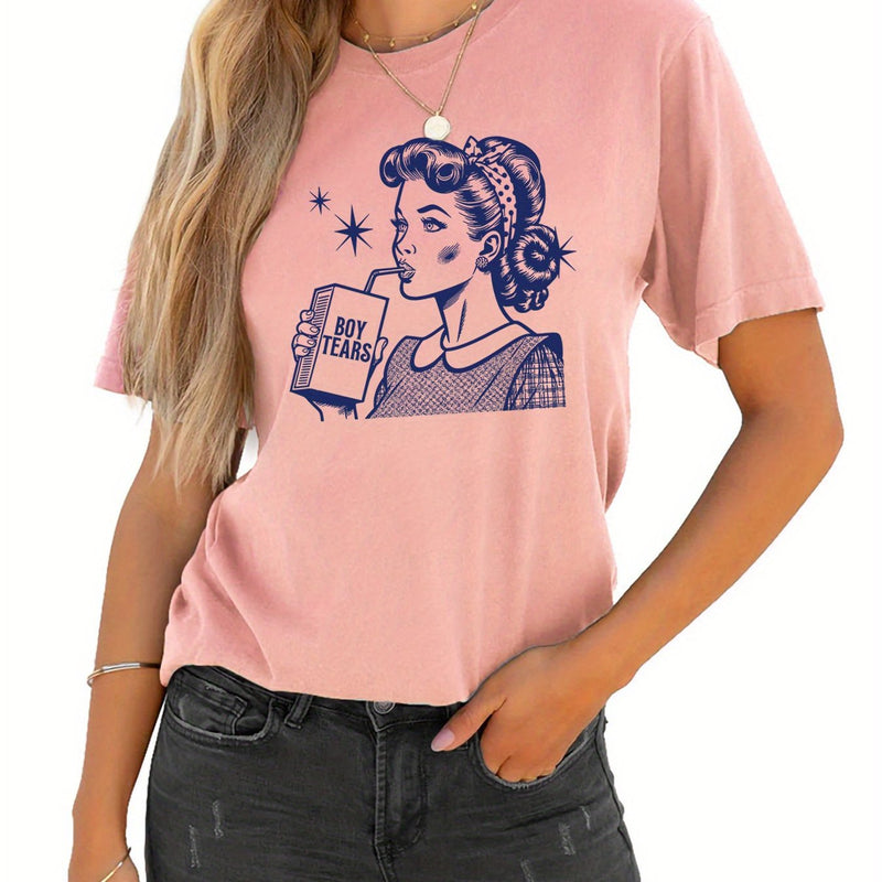 Women’s Graphic Print T-shirt, Short Sleeve Crew Neck Casual.