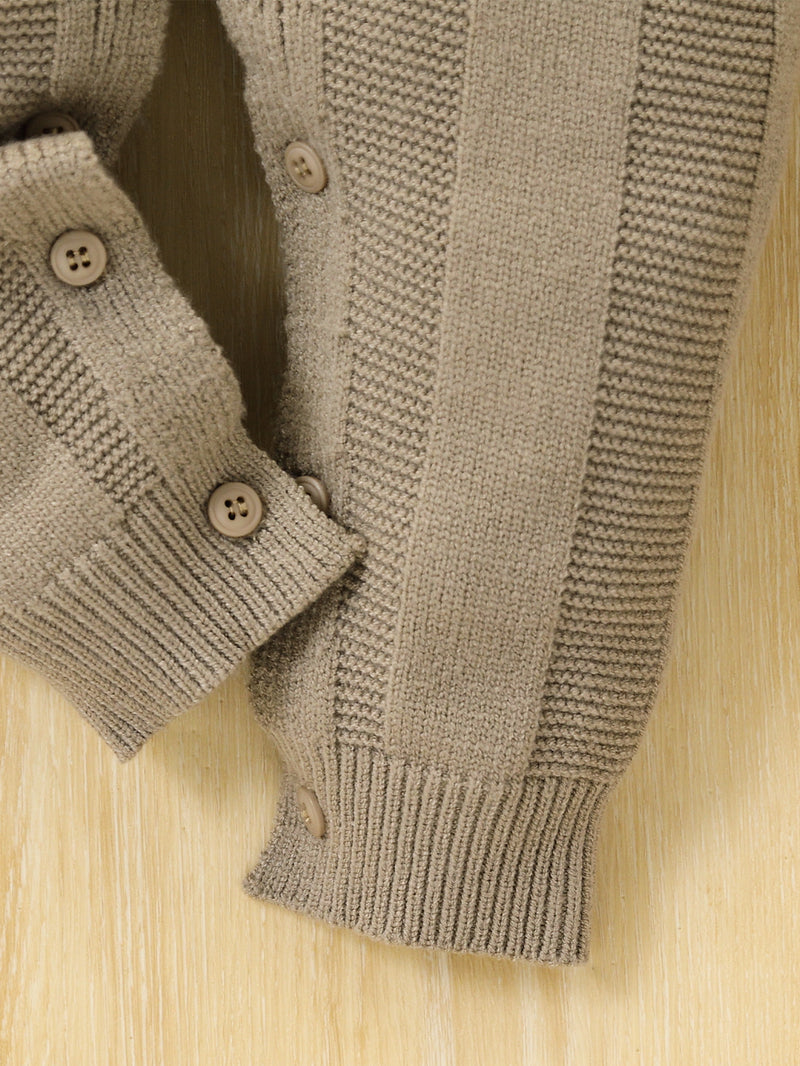 Gray Knitted Jacquard Large Lapel Half-Open Button Crotch Opening Thick.