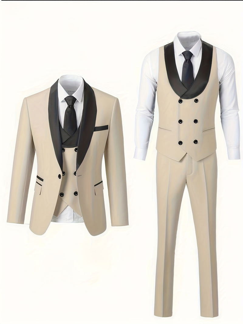 Men's 3pcs Suit Set, Jacket + Vest+ Trousers.