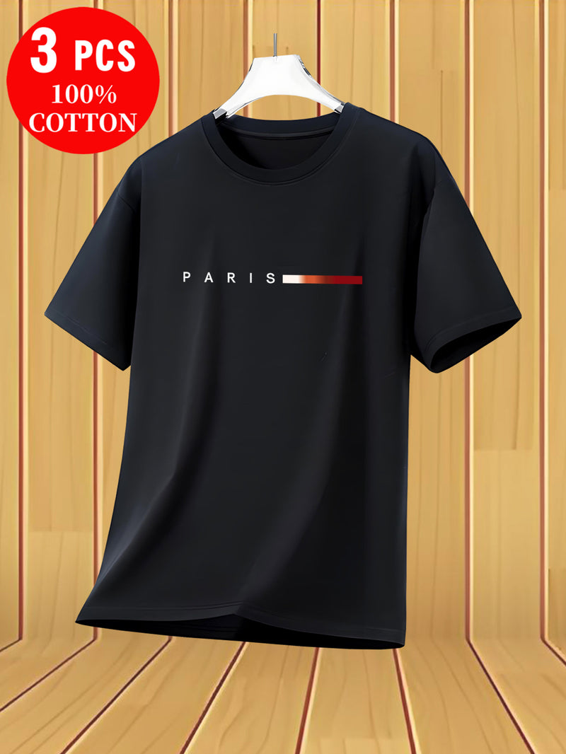 3pcs Cotton T-Shirts, New Summer Style Men's Trendy Tees.