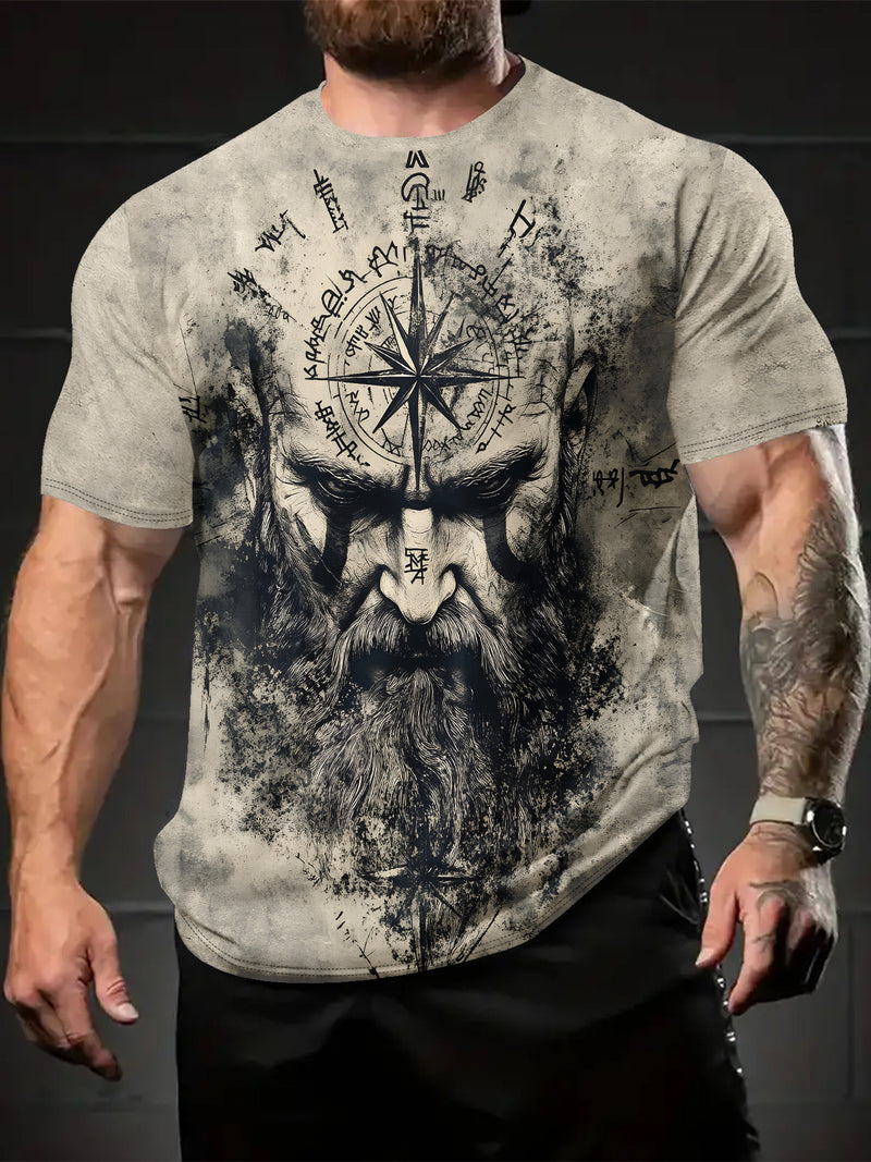 Summer Men's Wandering  Digital Printed Pattern T-shirt.