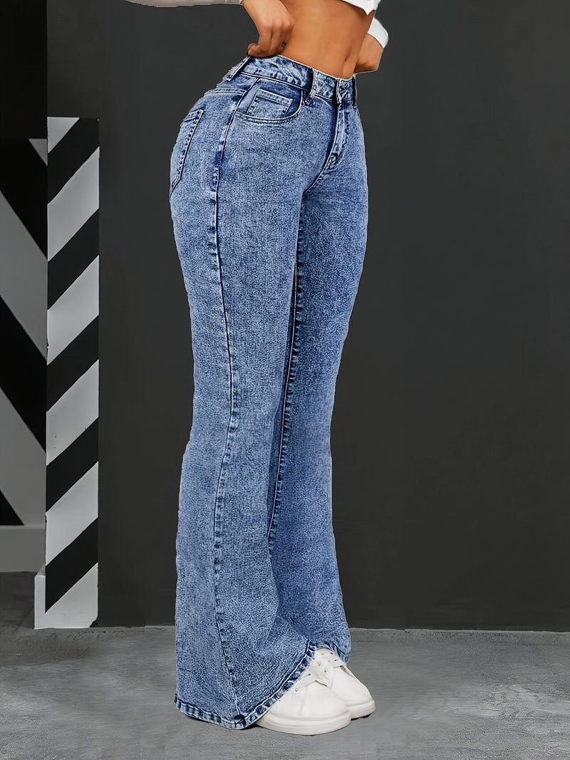 Women’s Blue Snowflake Stretch Fashion Flared Jeans.