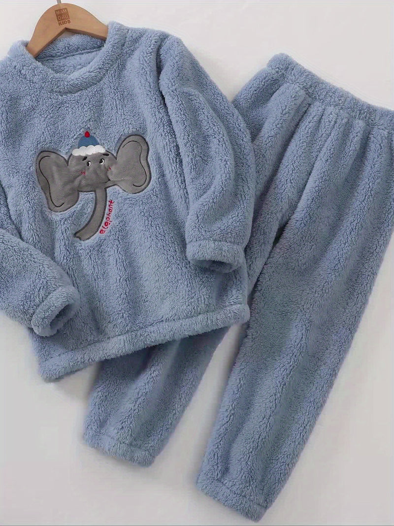 New Autumn And Winter Blue Elephant Flannel Warm Set.