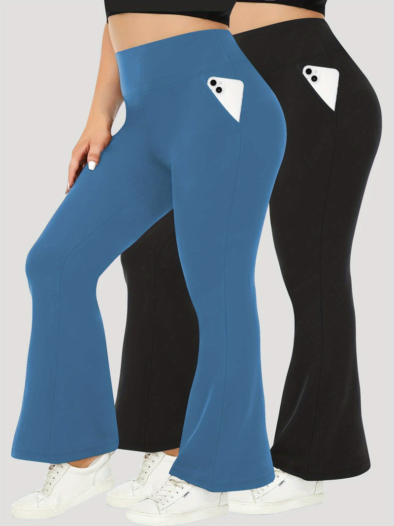 Women’s 2-Pack - Plus Size High-Waisted Flare Pants with Slant Pockets.