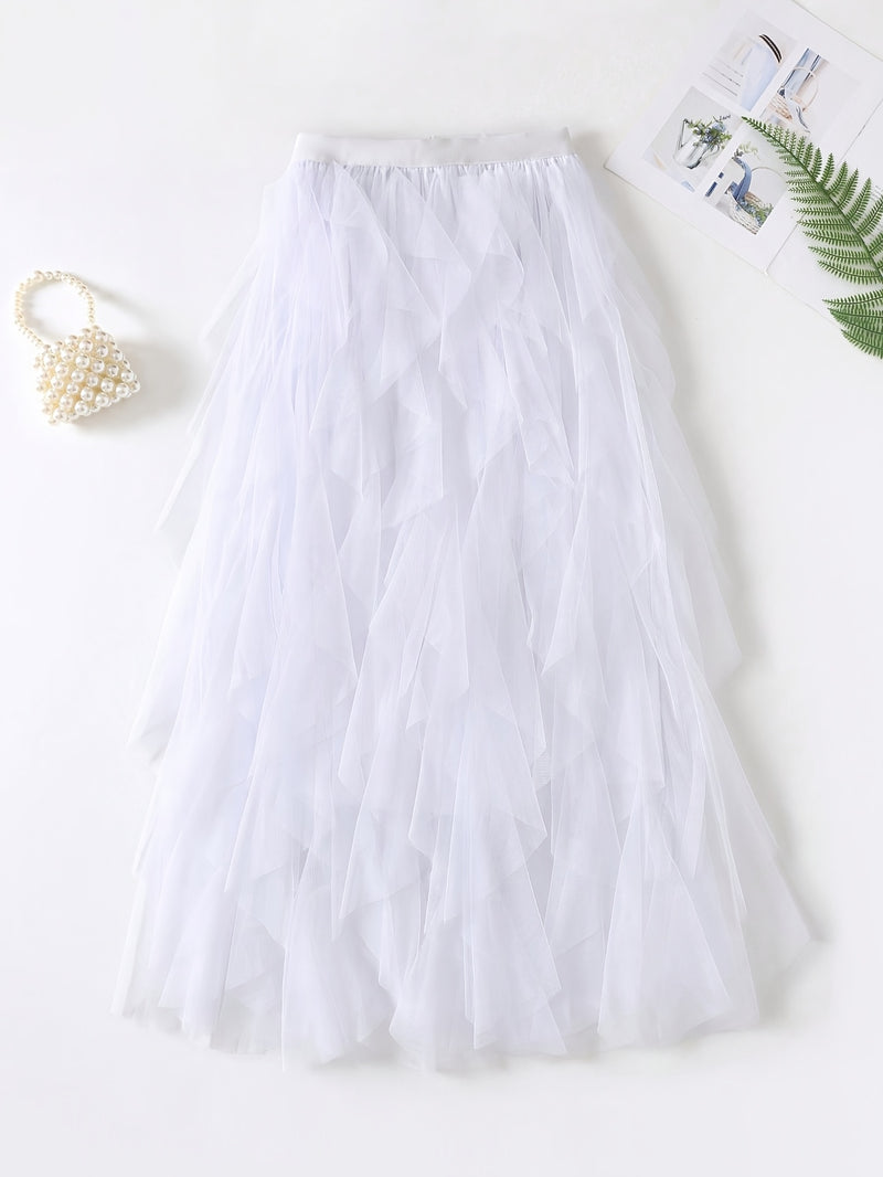 Chic Elegance, Elegant High-Waist A-Line Tulle Skirt for Women.