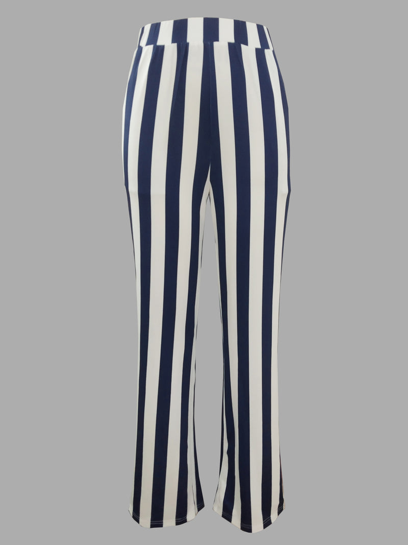 Women's Off-Shoulder Pantsuit with Side Pockets, Featuring Striped Prints.