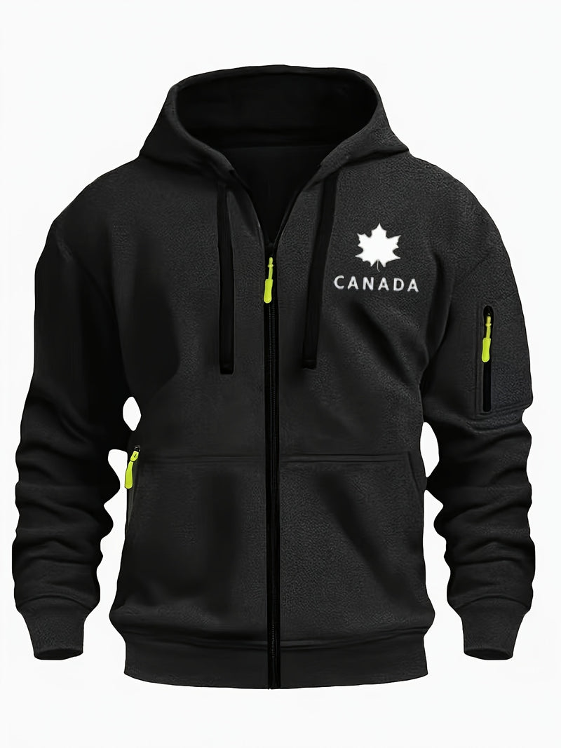 Men's Hoodie. Solid Color Long Sleeve Open Front Hooded Sweatshirt Jacket.