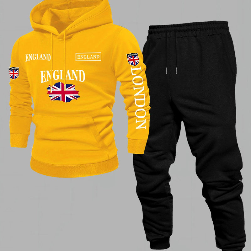 Men'S Print 2pcss Set, Casual HoodedSweatshirt and Joggers Suit.