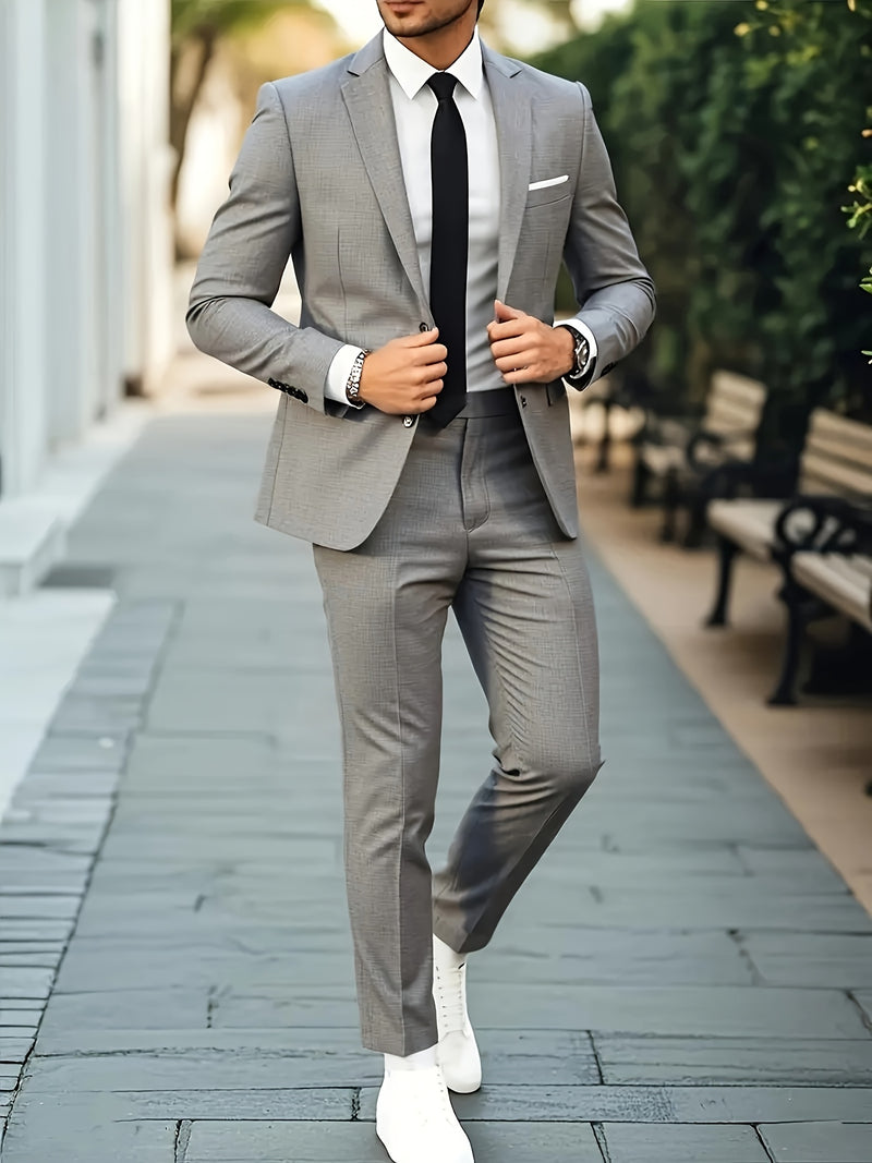 Men's Business Solid Color Classic Elegant Two-Piece Suit.