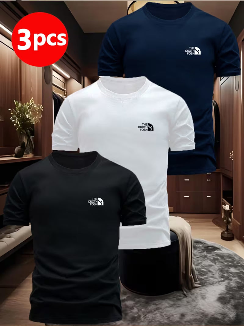 3pcs Men's Printed T-Shirts - Soft, Breathable Polyester Crew Neck Tees.