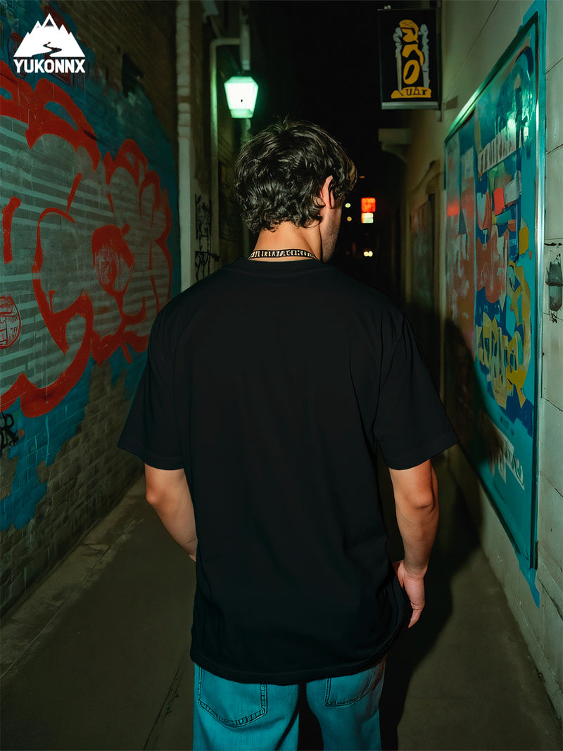 Men’s Cotton Gothic T-Shirt with Skull & Bones Print.