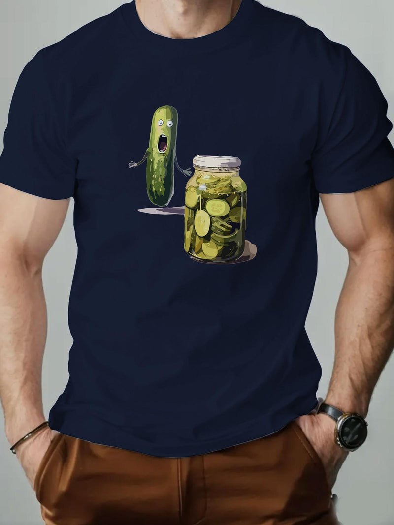 Men's Playful Pickle & Cucumber Jar Graphic T-Shirt.