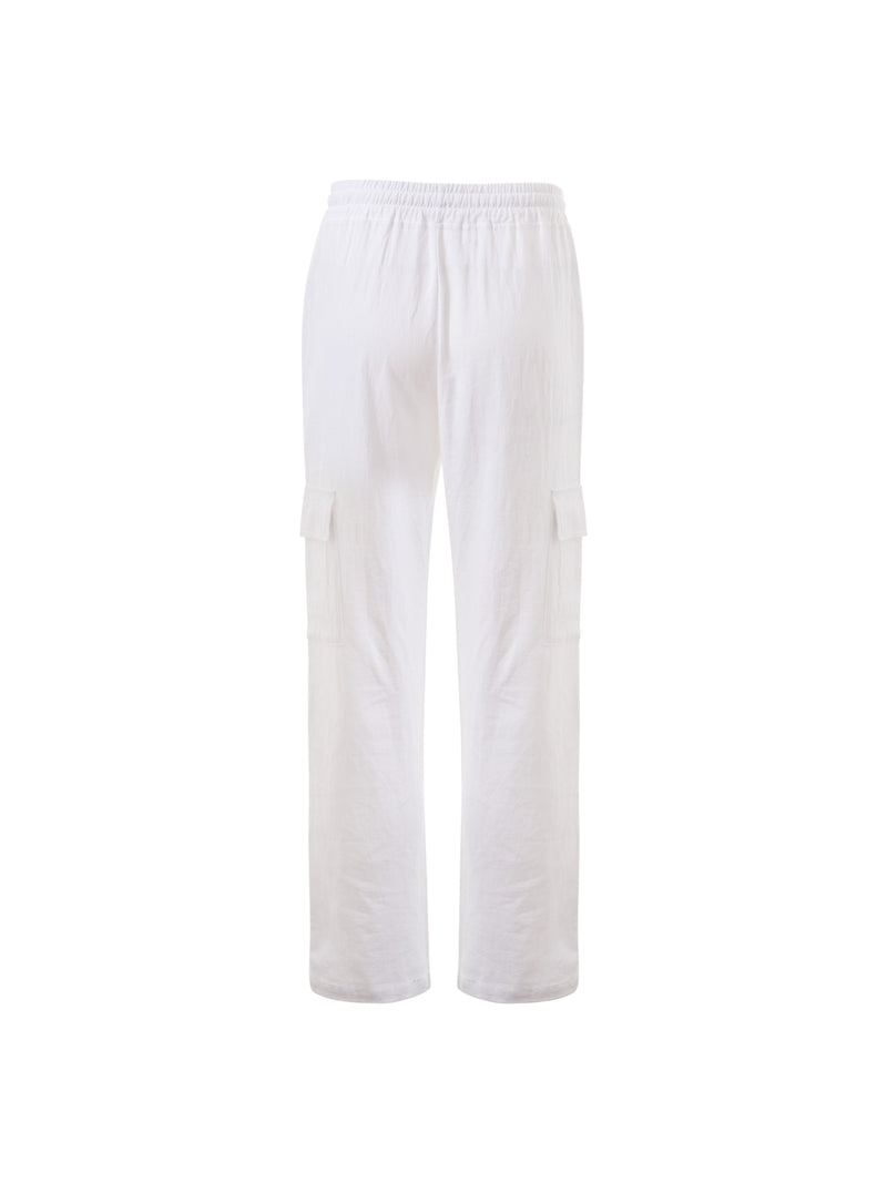Linen Drawstring Elastic Waist Multi-Pocket Casual Long Pants.