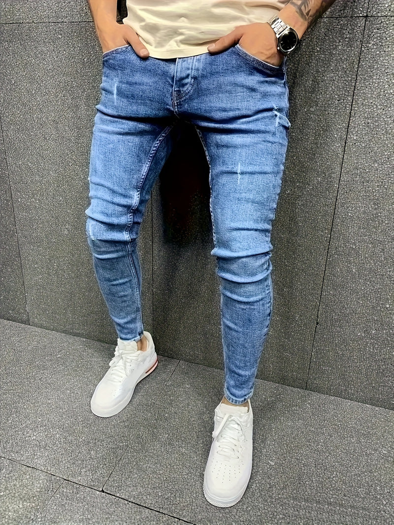 Men's Slim Fit Ripped Jeans, Casual Style, High Elasticity.